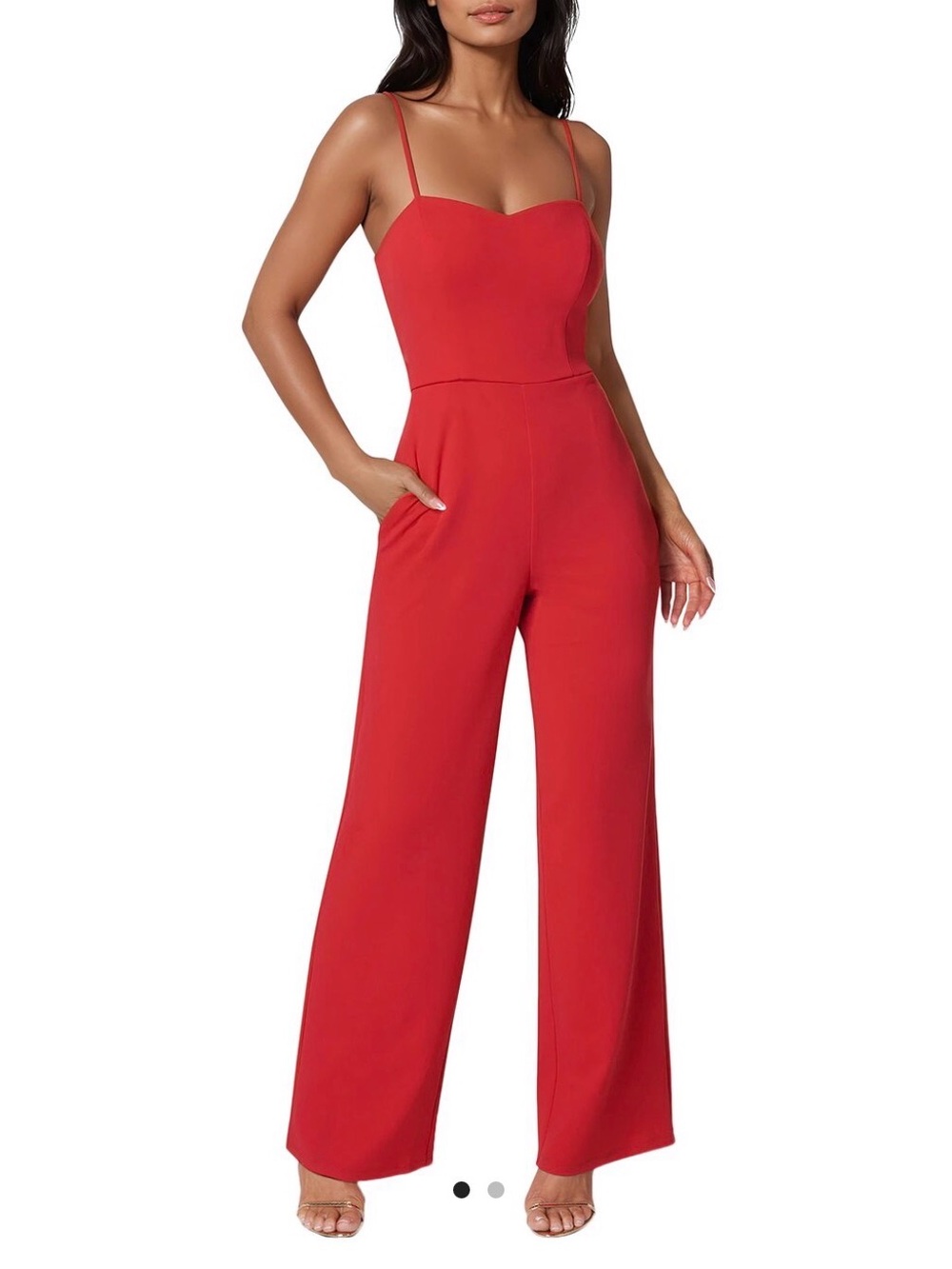 Elegant Red Spaghetti-Strap Wide-Leg Jumpsuit